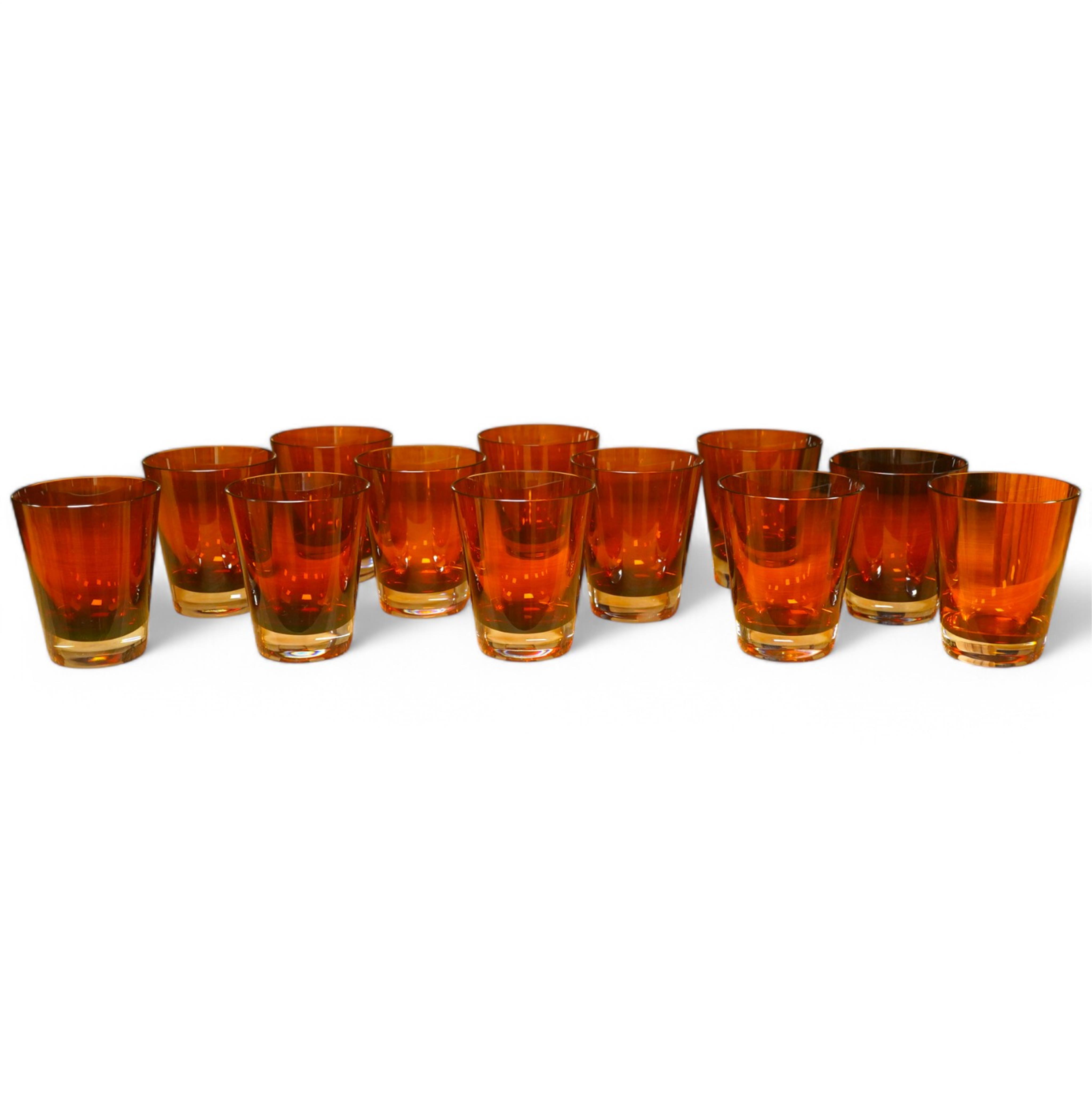 A set of twelve Baccarat Mosaique amber glass tumblers, 10cm. Condition - good